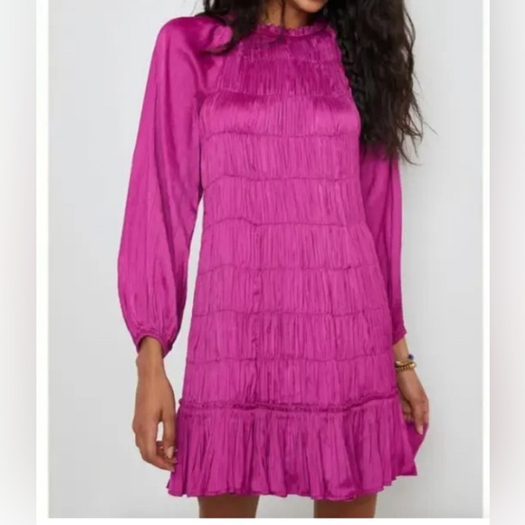 Maeve Tasha Smocked Synch Boho Peasant purple Mini Dress Sz M - Picture 2 of 11